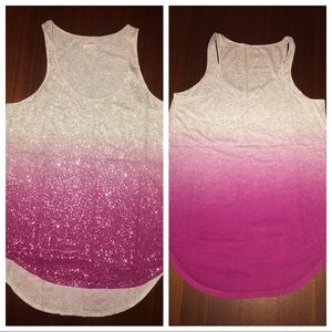 DONATED Pink & silver/gray ombré tank with sequins